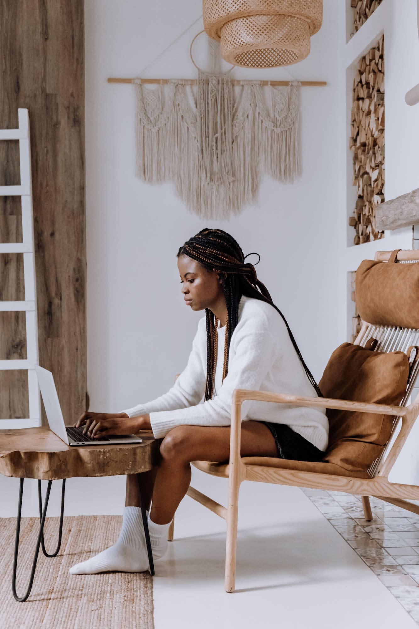 woman working on laptop at home